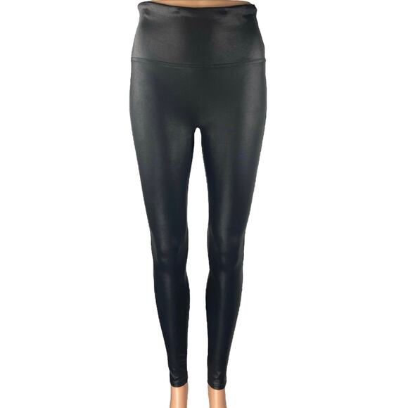 Spanx Women's Black Faux Leather Vegan Stretch Skinny Leggings Pants Size M - Picture 1 of 4
